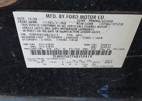 2010 Lincoln Mkt Ecoboost from USA, damaged, VIN 2LMHJ5AT7ABJ10419